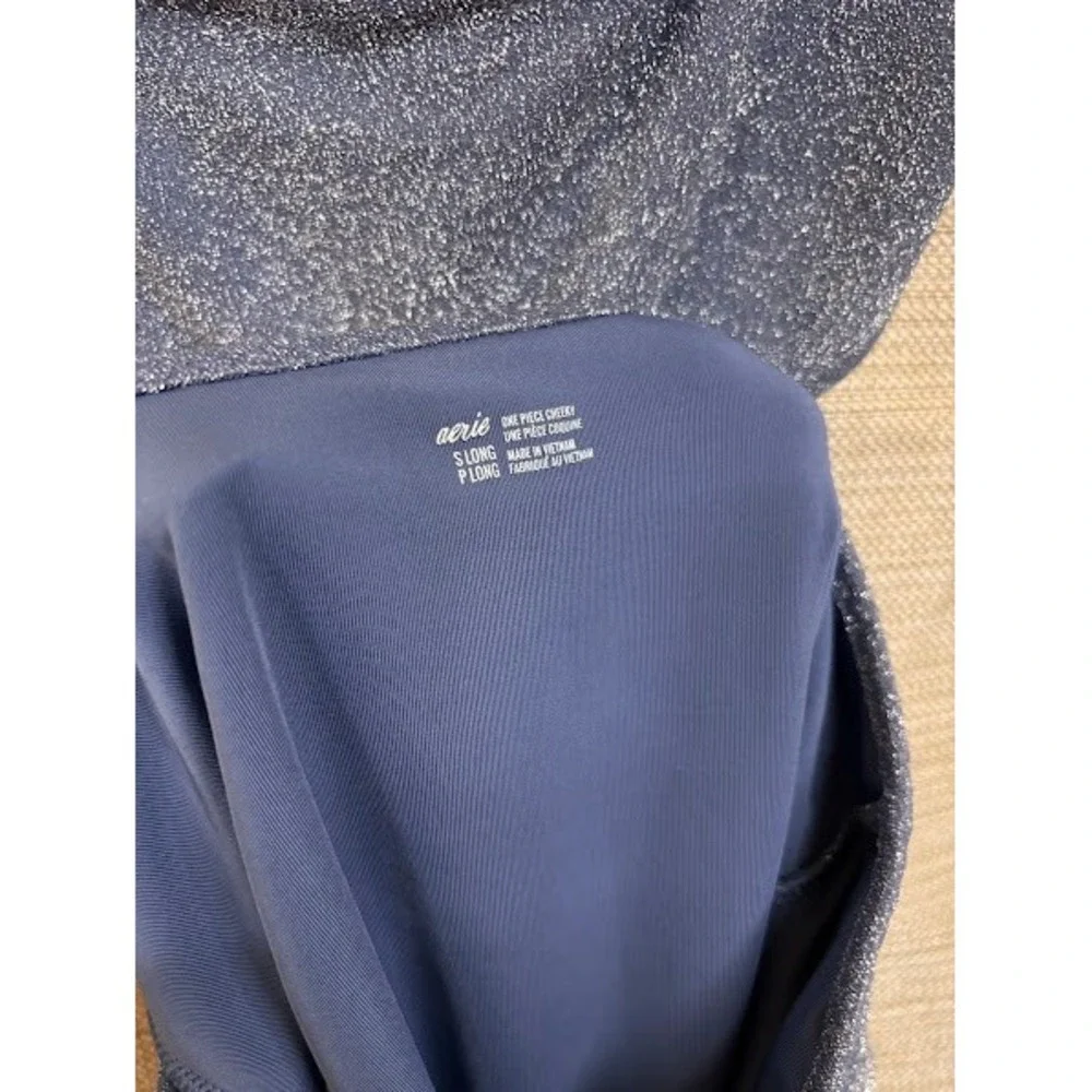 Aerie Womens‎ Metallic Blue Shimmer Side Cutout One Piece Cheeky Swimsuit S Long